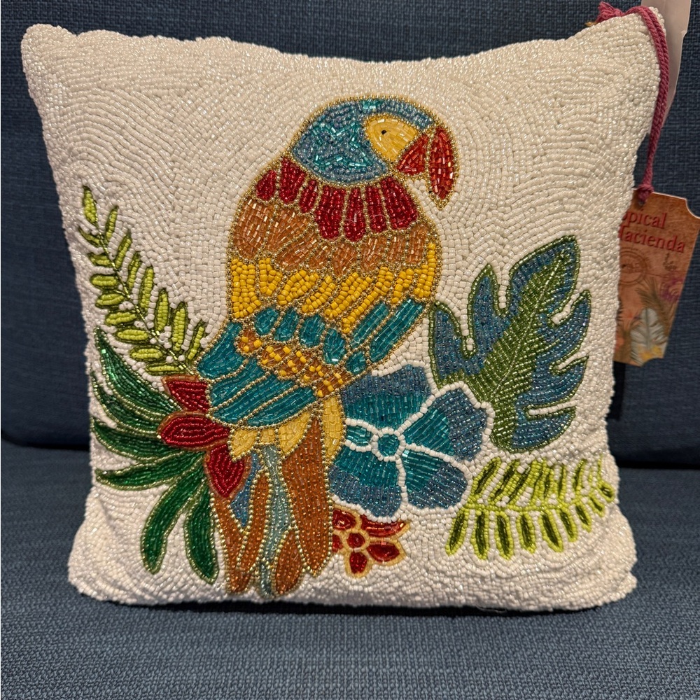 Colorful Beaded Parrot Pillow